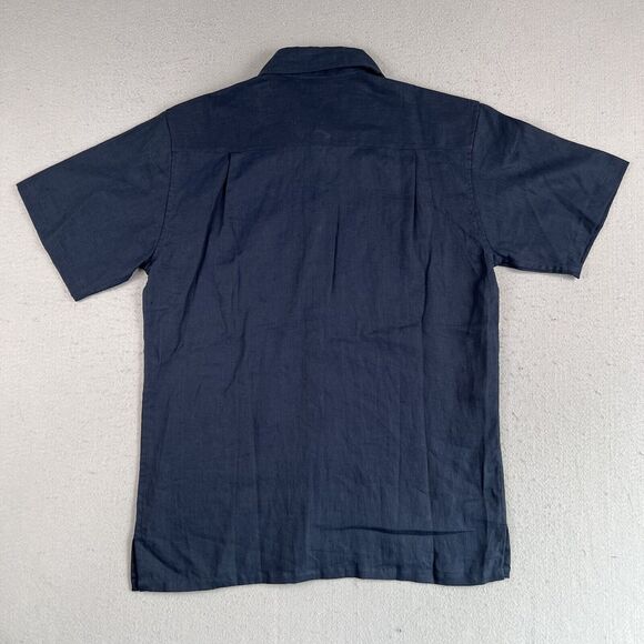 Island Importer Shirt Mens M Blue Linen‎ Short Sleeve Cutaway Collar Button Up - Picture 11 of 11